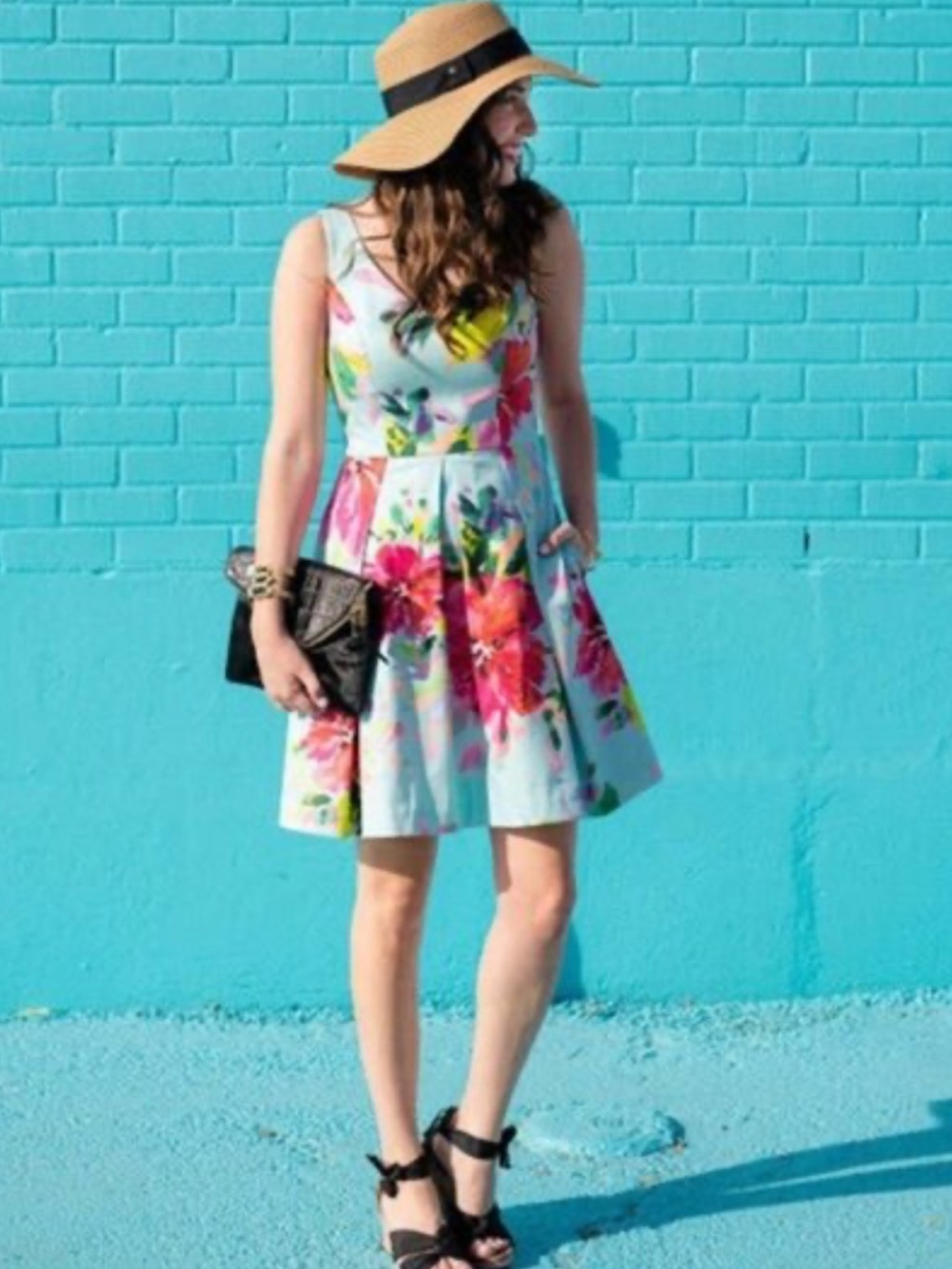Trina Turk Light Blue Floral Fit-and-Flare Dress